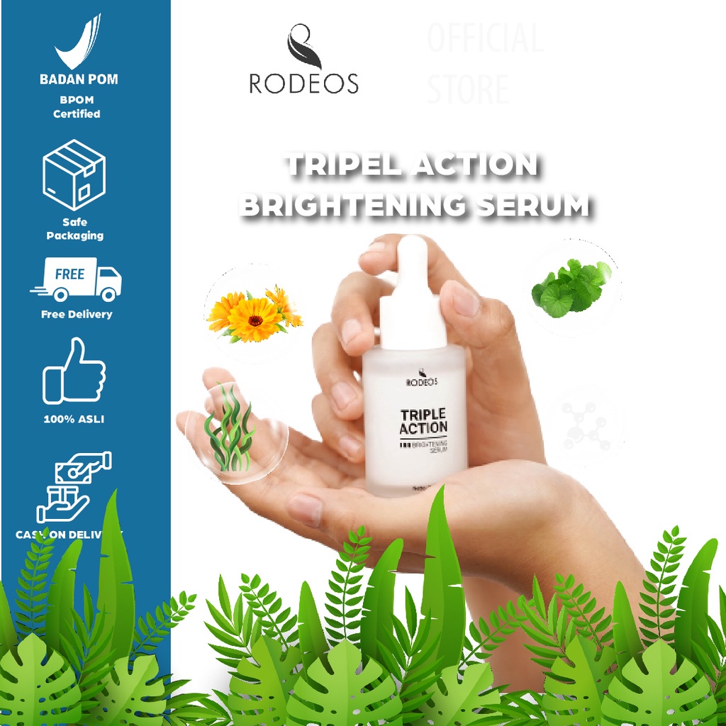 Rodeos Triple Action Brightening Serum 30ml - Serum Wajah Pencerah Pelembut Pelembab Kulit Atasi Jerawat &amp; Flek Hitam