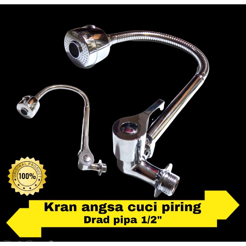 Kran Cuci Piring Angsa Fleksibel Kepala On Off Cuci Piring Keran Sink Stainless Stanlis Dapur