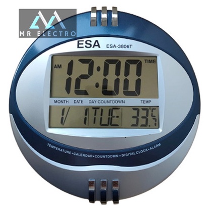 JAM DINDING DIGITAL 3806T / 3885 - JAM DINDING DIGITAL BULAT - FITUR LENGKAP - WARNA RANDOM