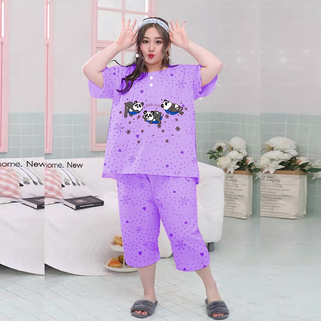 Lilipop.id  Baju Tidur Wanita Panda 3/4 Jumbo Celana Pendek XXXL Baby Doll Bahan Kaos