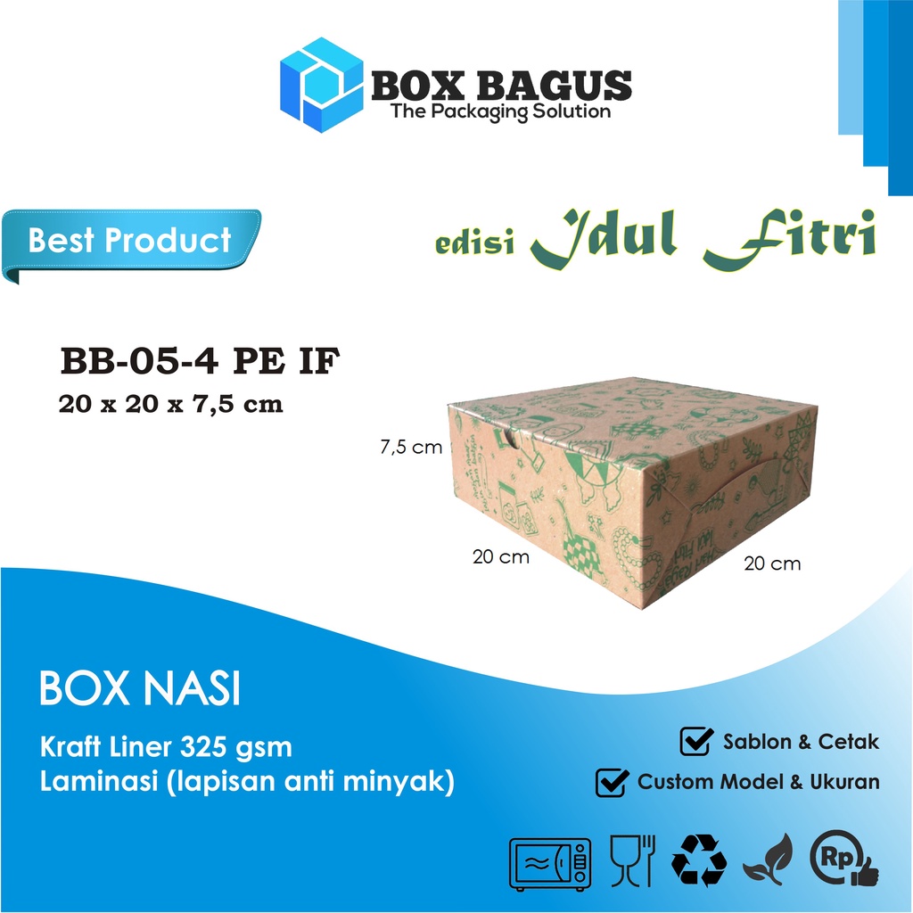 (IDUL FITRI) BOX DUS KOTAK HAMPERS MAKANAN NASI ROTI KUE SNACK 20x20x7,5 cm PAPER KRAFT 325 gsm LAMINASI