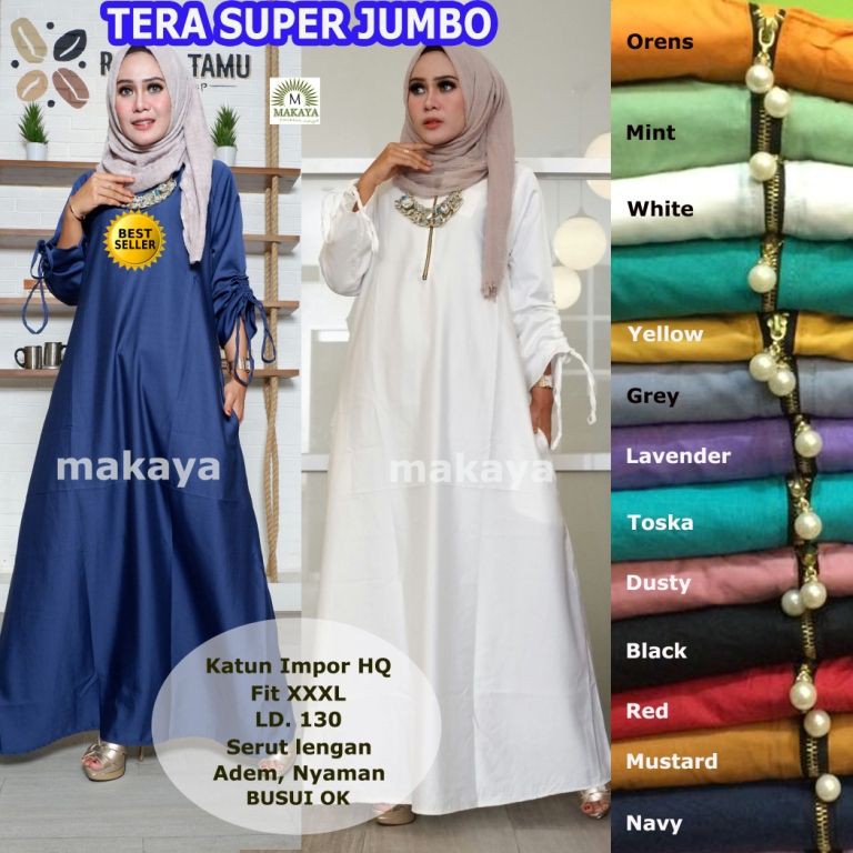 Baju Gamis Pesta TERA SUPER JUMBO - Katun Impor Indah Menawan - LD 130 XXXL Serut makaya gamos syari