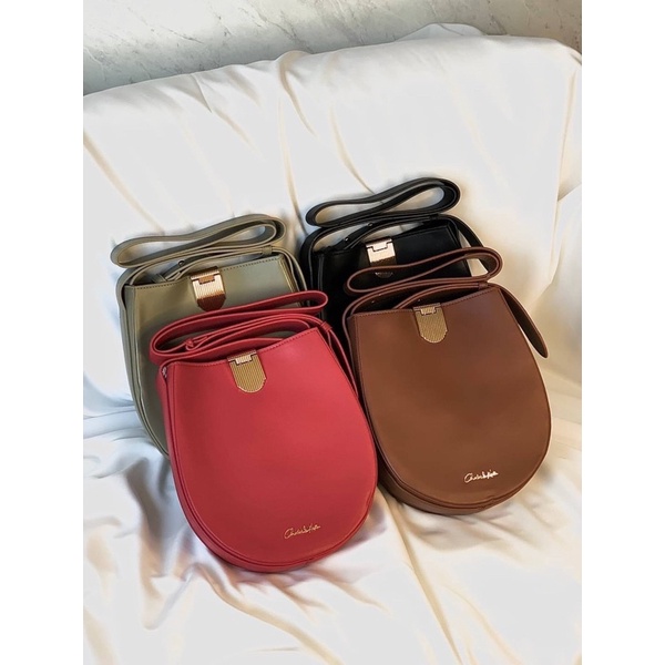 Tas Kulit Selempang Wanita CK Leather Slingbag Premium Import Hitam Black Hijau Sage Green Coklat Br