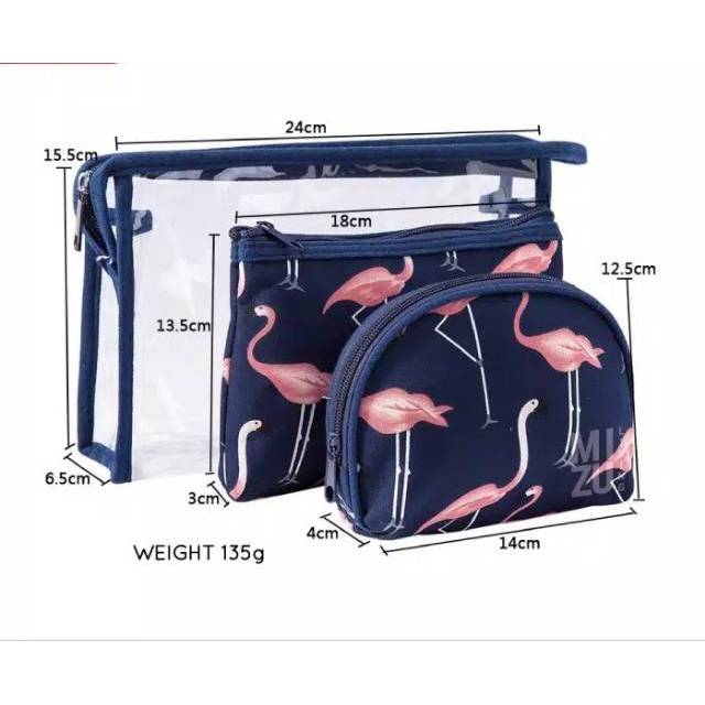 Tas Kosmetik/3 In 1 /Transparan Waterproof/Pouch Kosmetik