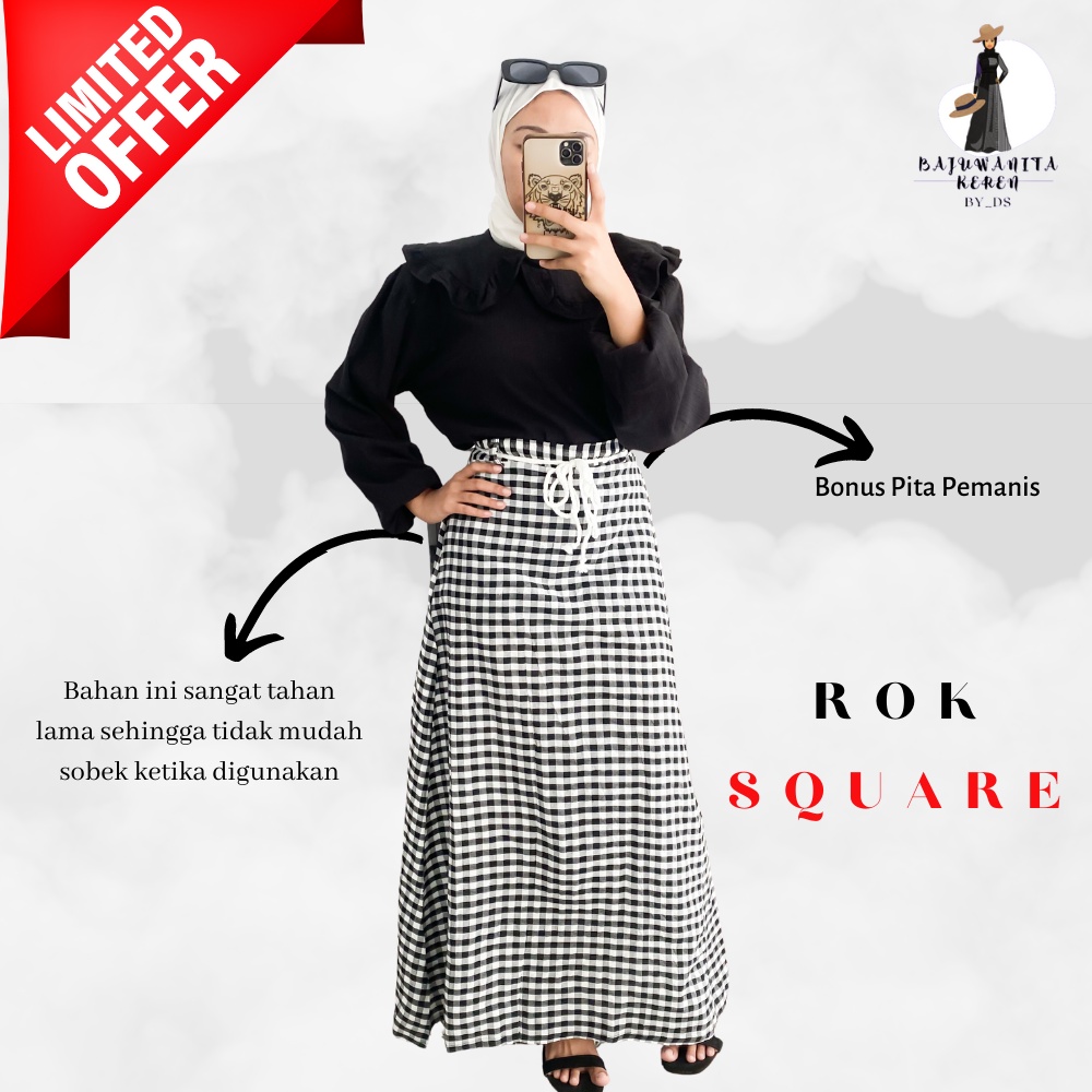 BajuWanitaKeren_byds Rok Hitam Kerja Kekinian Panjang Korea Korean Style Kotak Kotak Muslim Muslimah