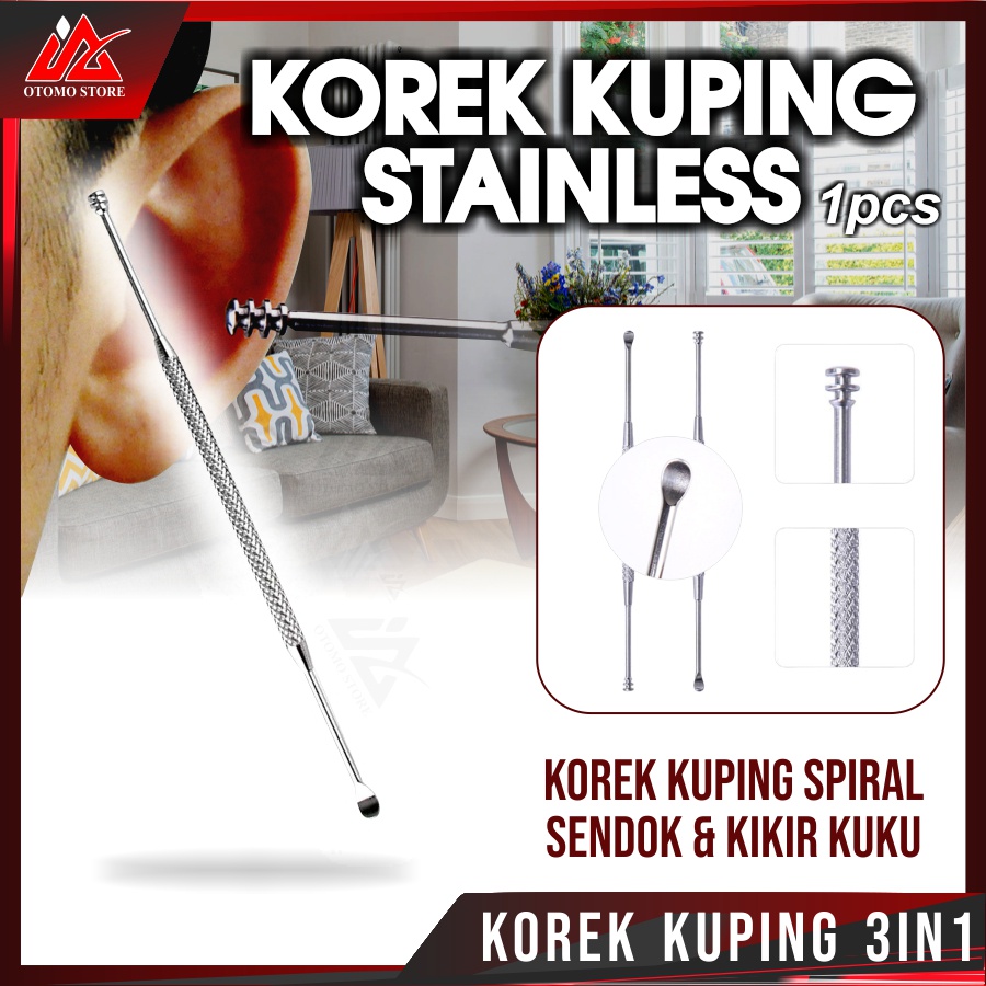 KOREK KUPING 3IN1 Stainless Steel Korek Pembersih Kotoran Telinga Aman Stainless Steel 3in1 Murah