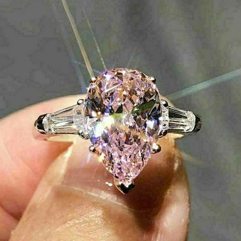 Fancyqube Cincin Tunangan / Nikah Hias Cubic Zircon Warna Pink Untuk Wanita