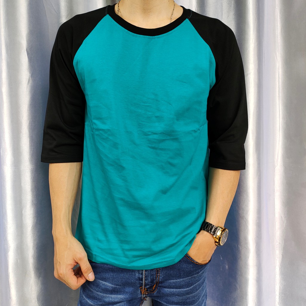 Kaos polos reglan TOSCA - HITAM lengan 3/4 uk18 20 22 S M L XL XXL