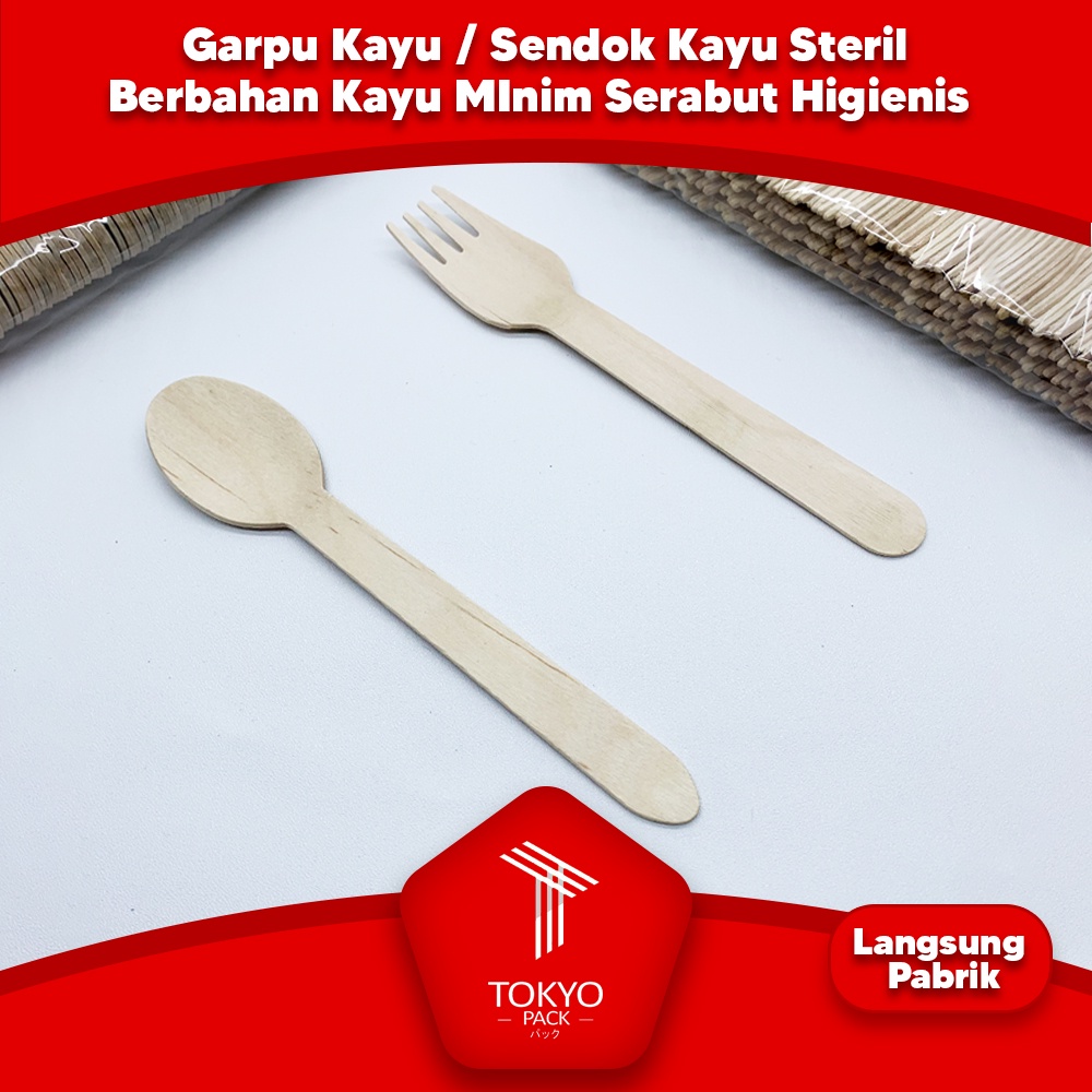 Sendok Makan Kayu Sekali Pakai / Garpu Makan Kayu Ukuran 16cm