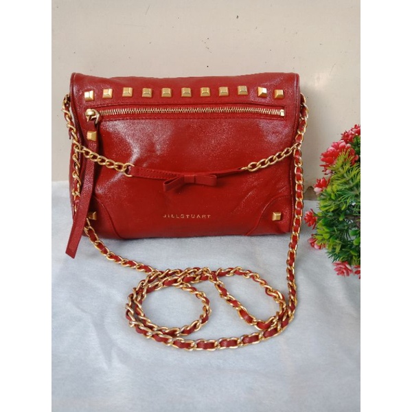 JILL STUART RED STUDE SLING BAG KULIT ASLI,  PRELOVED JILL STUART,  JILL STUART,  SLING KULIT ASLI, 