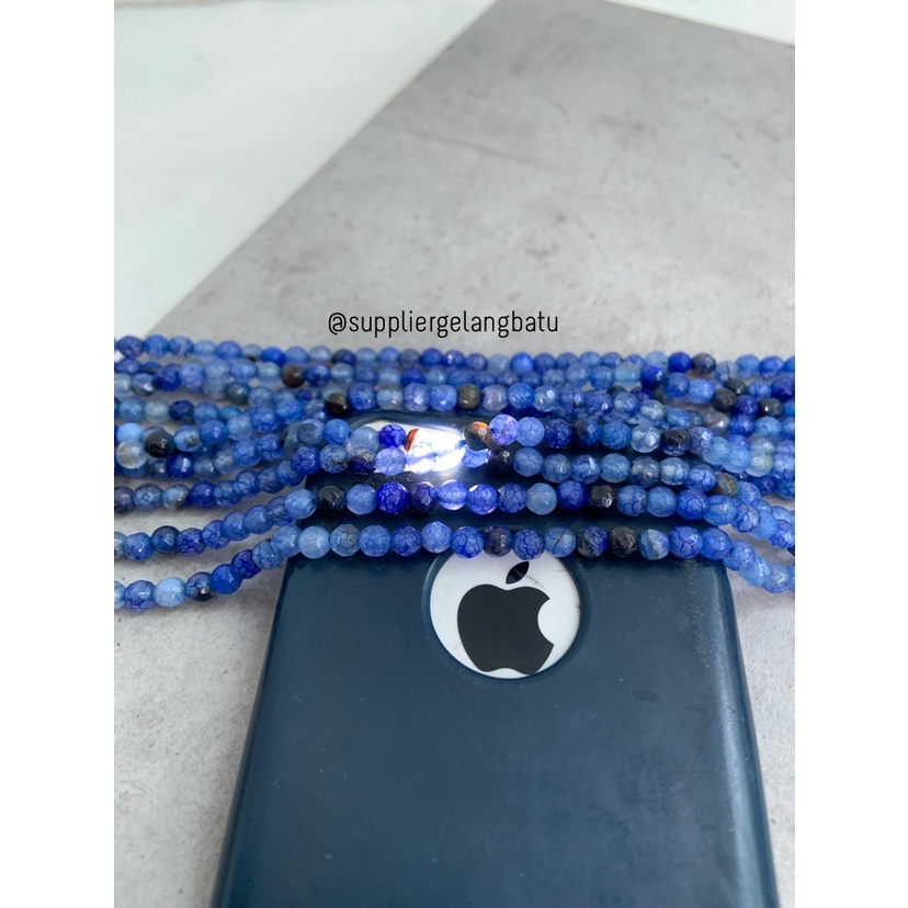 batu AGATE SERAT BIRU FACETED 4mm cutting aksesori bahan gelang kalung