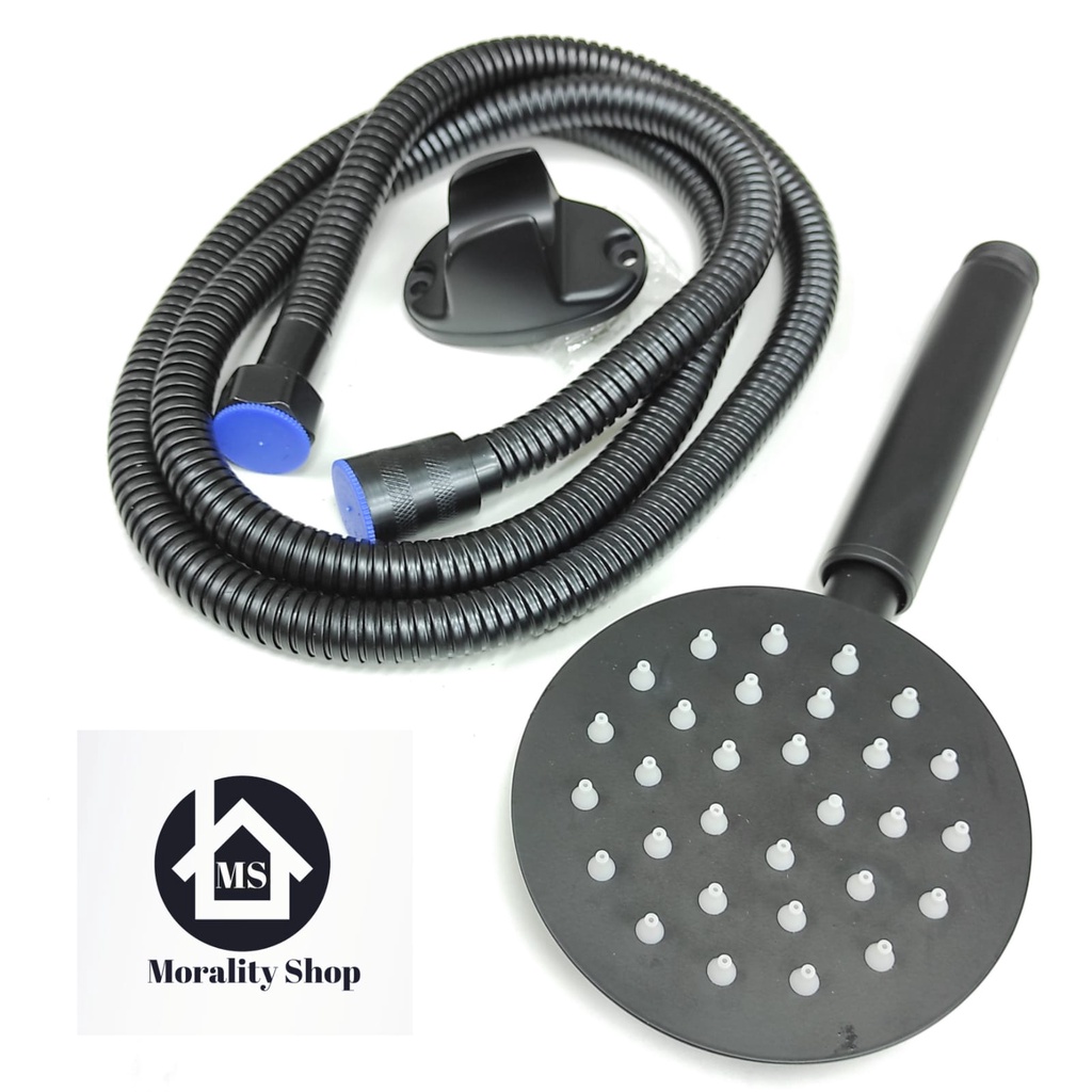 Handshower Full Stainless Hitam 8B - Set Hand Shower Semprotan Mandi Stenlis Anti Pecah BLack Minimalis