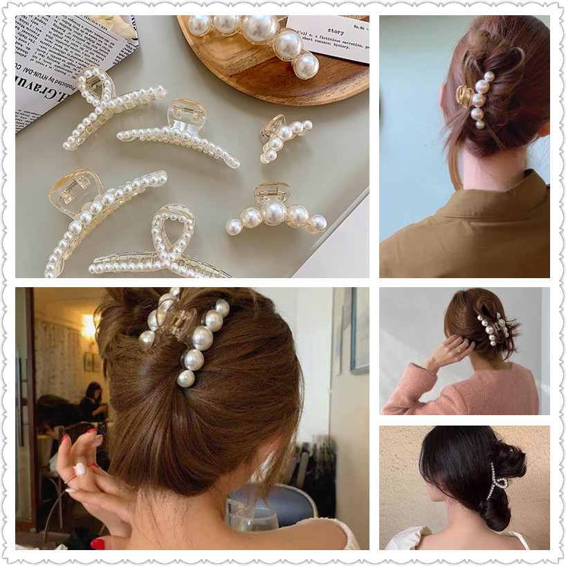 1Pcs Pearl Rhinestone Hairpins For Women Simple Elegant Plastic Hair Claw Headwear Hair Accessories