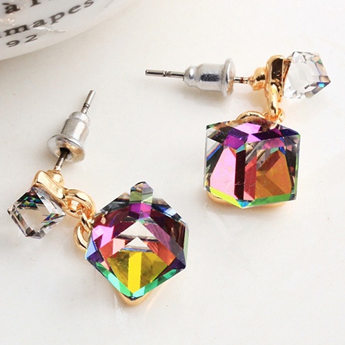 Hu Hu Hu Hu Hu Alat Bantu Pasang Kacamata♡ Anting Stud Liontin Bentuk Kubik Persegi Gaya Korea Untuk Wanita