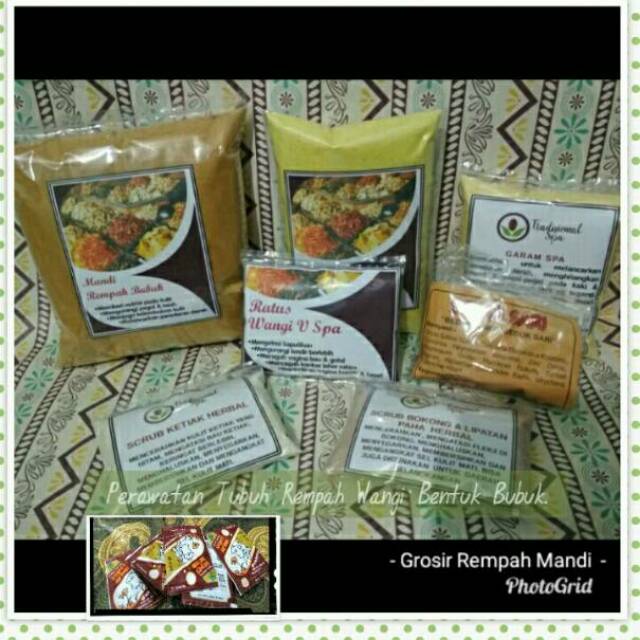 Paket Perawatan Tubuh Bentuk Bubuk : Lulur Rempah Mangir, Rempah Mandi, Ratus V, Scrub Ketiak dll.