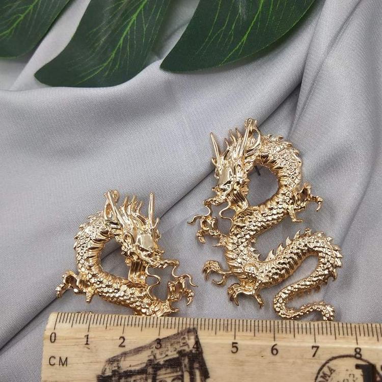 Vintage Chinese Style Dragon Stud Earrings  / Ladies Elegant Gold Sliver Colour Drop Earrings  / Korean INS  Style Alloy Studs Earrings