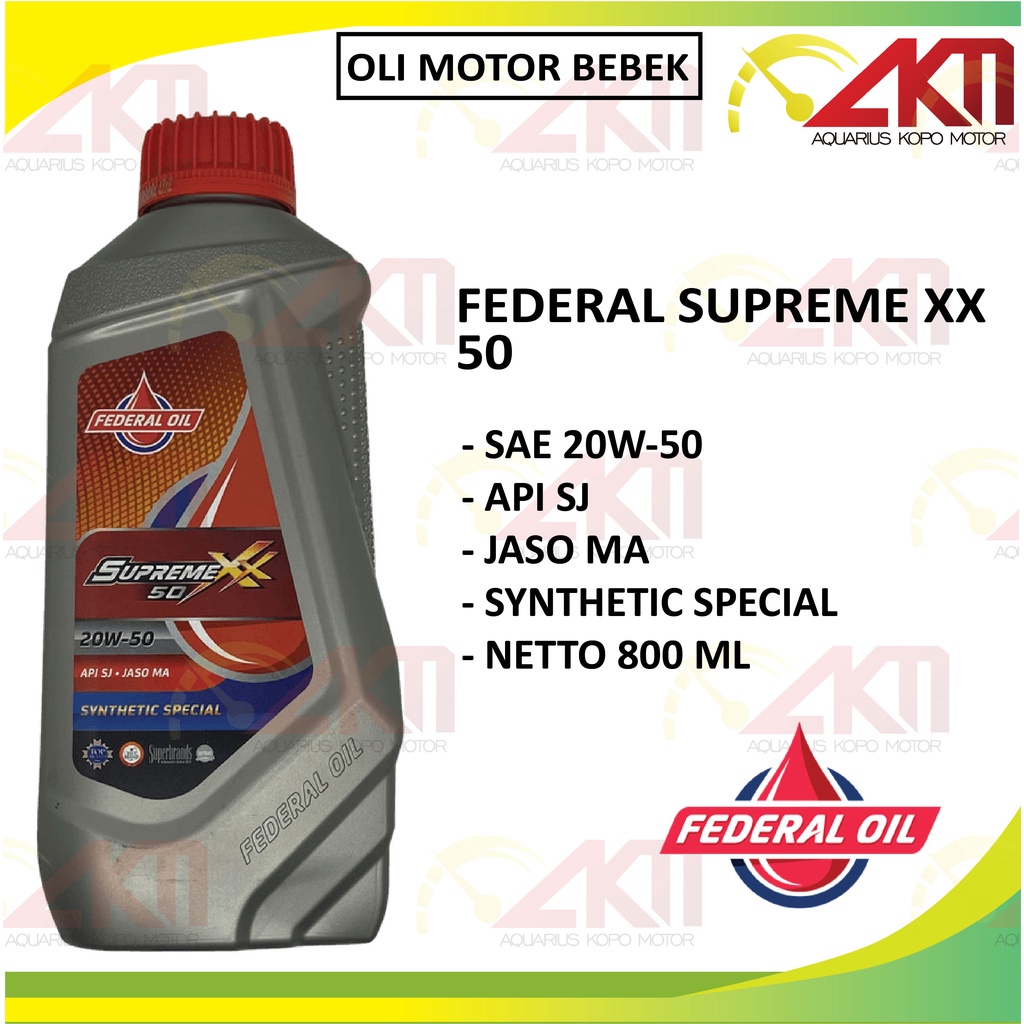 Oli Federal Supreme XX 50 4T Bebek 20w50 API SJ Jaso MA 800ml 0.8L