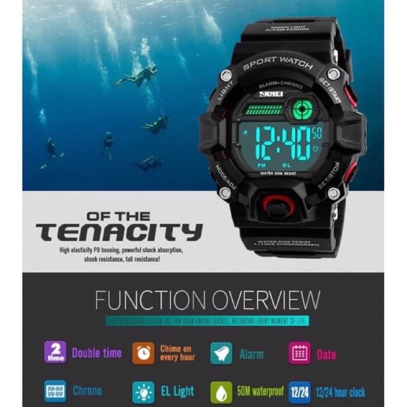 Jam Tangan Pria Digital Skmei 1242 Black Water Resistant 50m