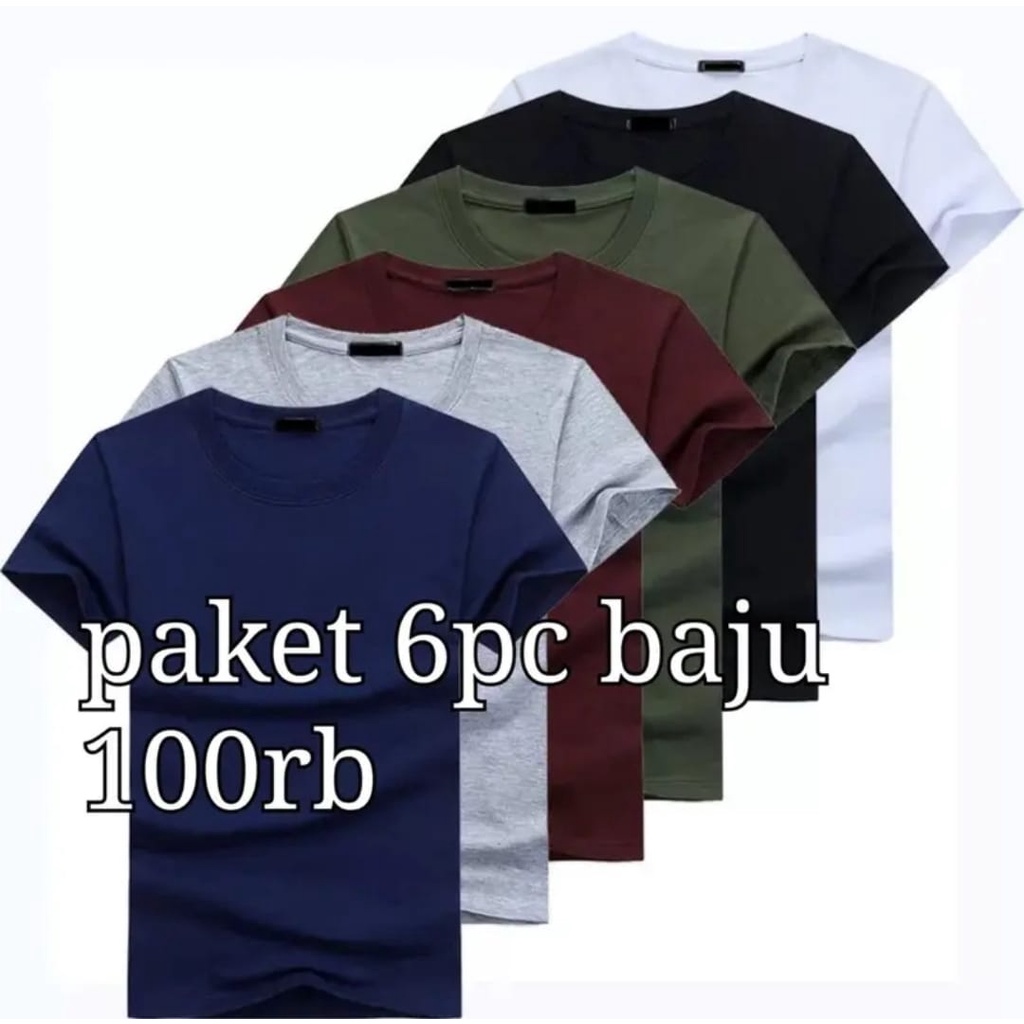 Kaos polos paket 6pc baju 100rb semi combet PE