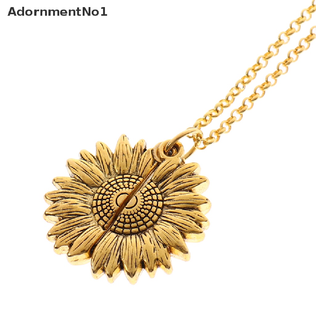 (AdornmentNo1) Kalung Rantai Dengan Liontin Locket Terbuka Motif Ukir Bunga Matahari Warna Emas / Silver