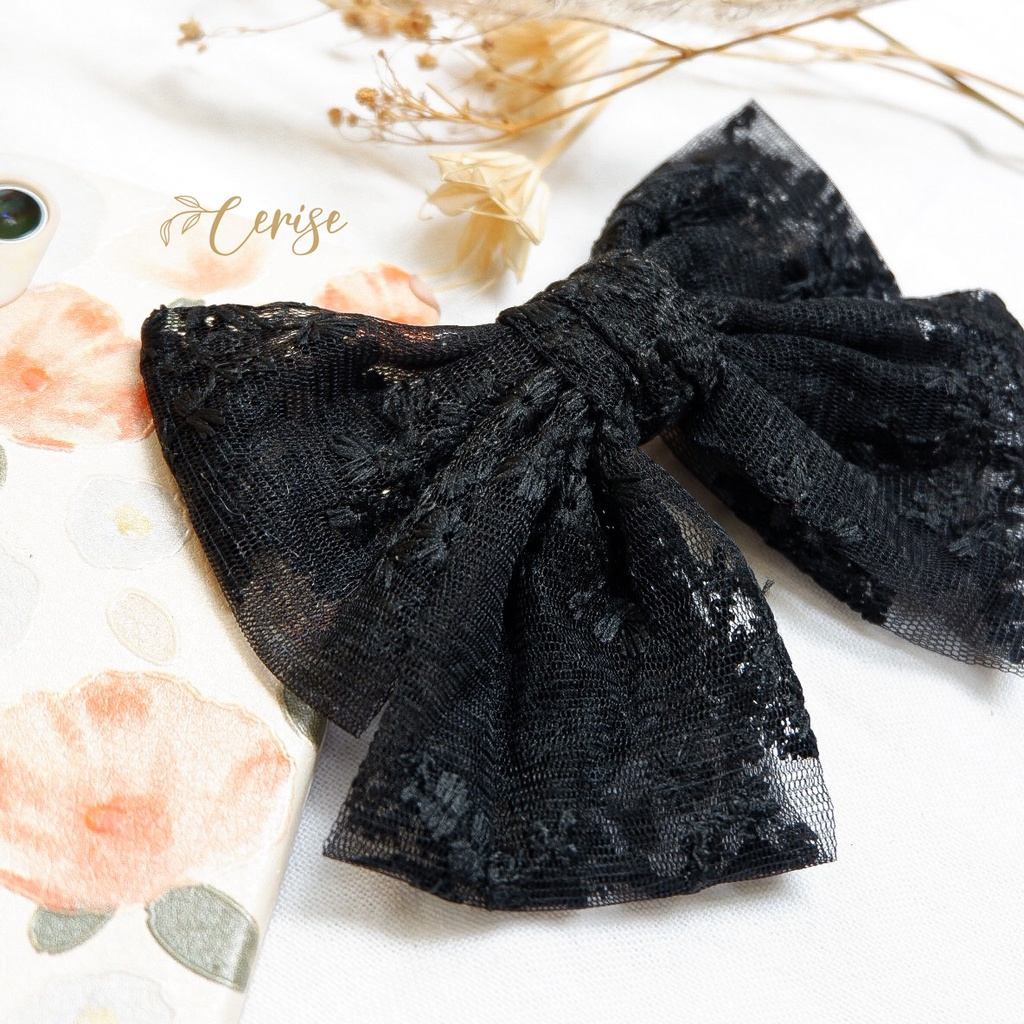 Sachi Hairpin | Jepit rambut pita lace korea putih hitam untuk anak dan wanita dewasa cantik manis