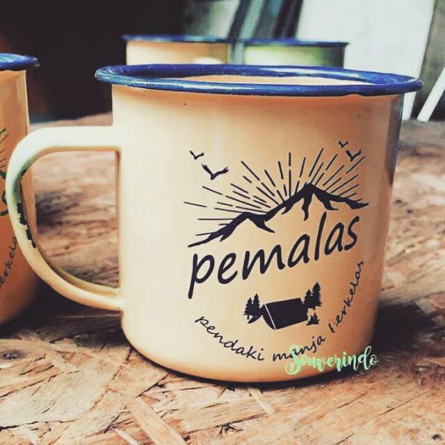 Mug Enamel - PEMALAS ( Pendaki Manja Berkelas) / Cangkir Enamel Premium Outdoor Adventure Gunung