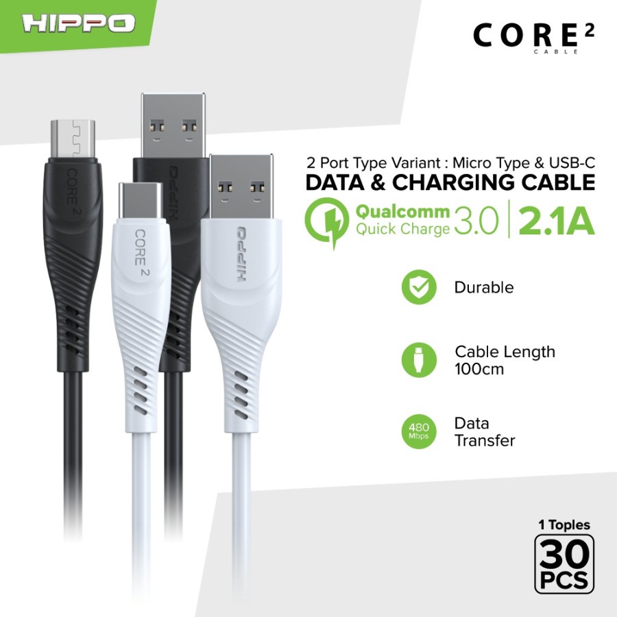 HIPPO CORE2 Kabel Data Type C Fast Charging QC3.0 -ISI 30 Pcs-