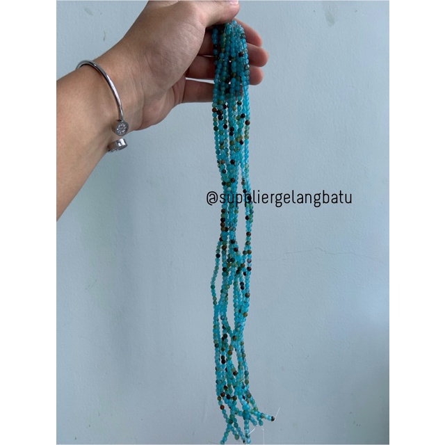 batu Aquamarine serat 4mm bahan gelang kalung alam biru glossy corak