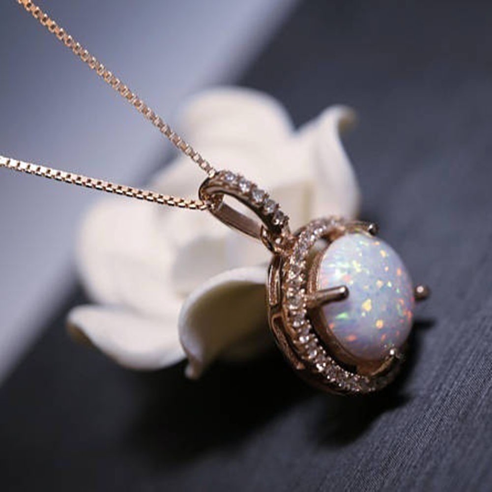 Hu Hu Hu Hu Hu Alat Bantu Pasang Kacamata♡ Kalung Rantai Wanita Liontin Batu Opal Bulat Hias Berlian Imitasi Untuk Hadiah