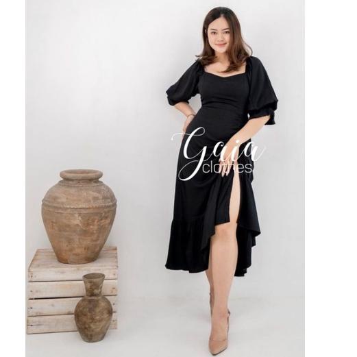 (READY) Pauline Dress  WOLFIS Jumbo Size | Dress Party Big Size Tali Serut Bawah | Midi Dress Kasual