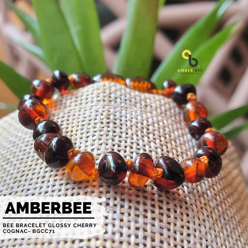 Gelang Amber Baltic New Born &amp; Anak Premium Glossy Cherry Cognac BGCC71 By Amber Bee