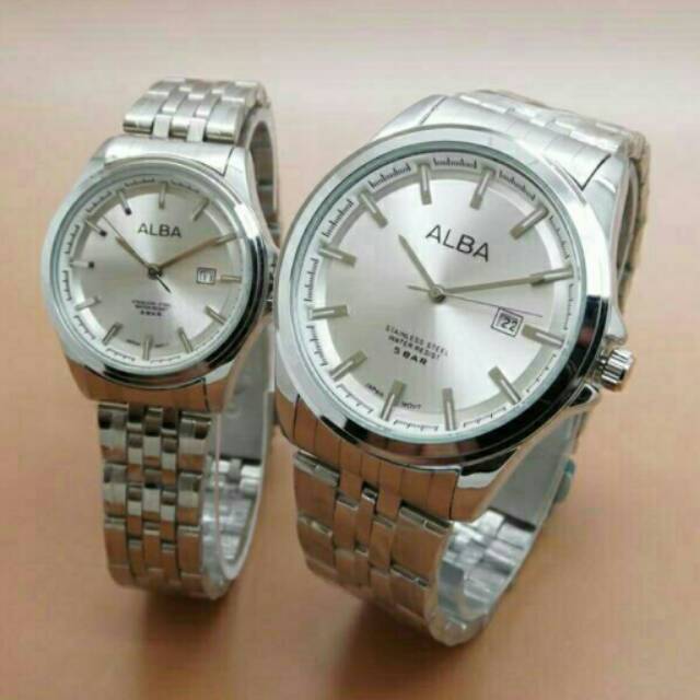 Jam Tangan Couple ALBA Date Rantai Silver Kw Super