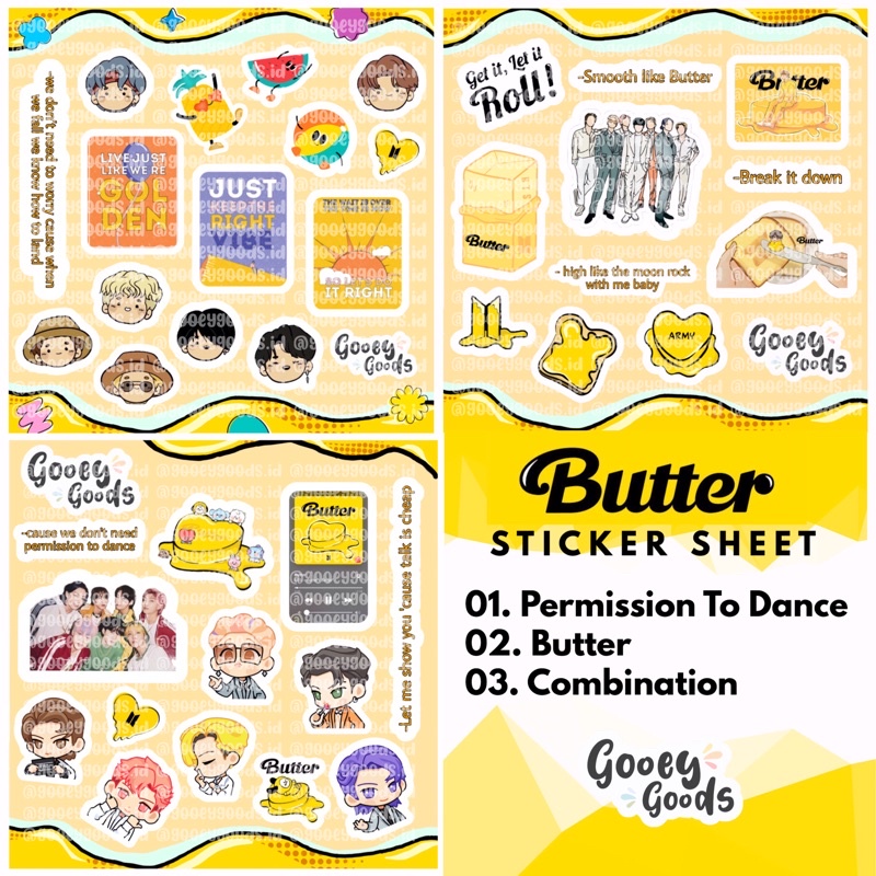 

STICKER SHEET WATERPROOF BTS BUTTER & PERMISSION TO DANCE