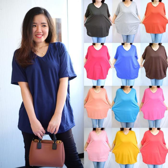 V-Neck Jumbo Xxl Pendek Warna / Kaos Polos Wanita / Kaos Basic / Tshir - Hitam