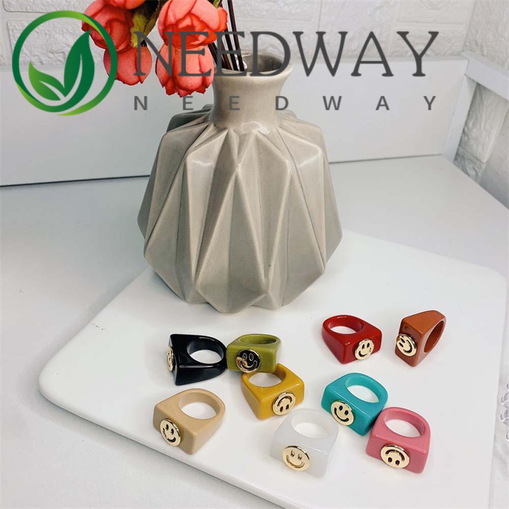 SKJK  Retro Finger Ring Women Acrylic Resin Rings Smiley Summer Korean Personality Geometric Girls Fashion Jewelry/Multicolor