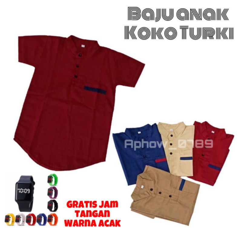 Baju koko anak laki laki usia 3-12 tahun baju koko turki kurta gratis jam tangan led