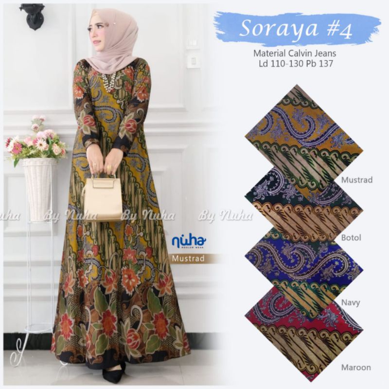 Sale Soraya 4 By Nuha Gamis Wanita Terbaru Modern Motif Batik Bahan Calvin Jeans Melar Ld 110 Melar 130 3dNe3bsa8XgNmX