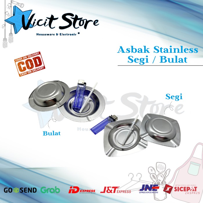 Asbak Rokok Stainless Stell Segi / Bulat