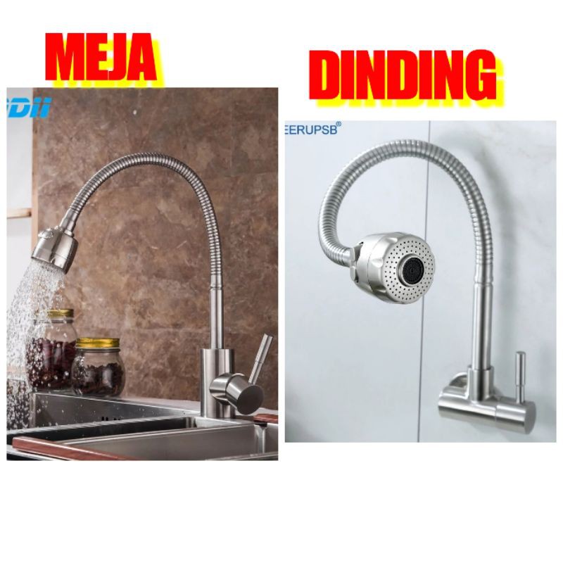 Kran kitchen sink Stainless SUS 304 Fleksibel keran bak cuci piring Dapur wastafel Meja dan Dinding fleksibel dan pipa