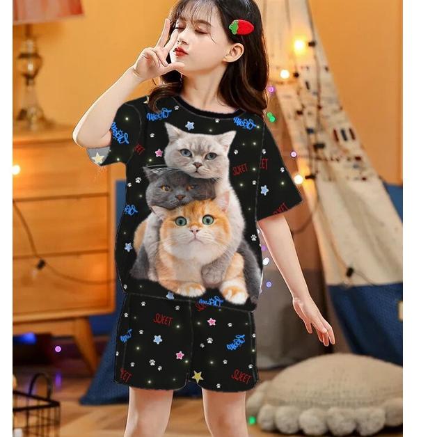 VF - SETELAN PRINT BAJU ANAK KUCING / SETELAN HP ANAK UNISEX 2-8 TAHUN {BTR.20Au22в}