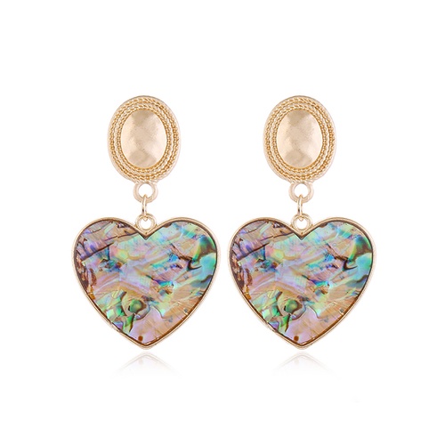 LRC Anting Tusuk Fashion Golden Shell Love Oval Alloy Stud Earrings A61242