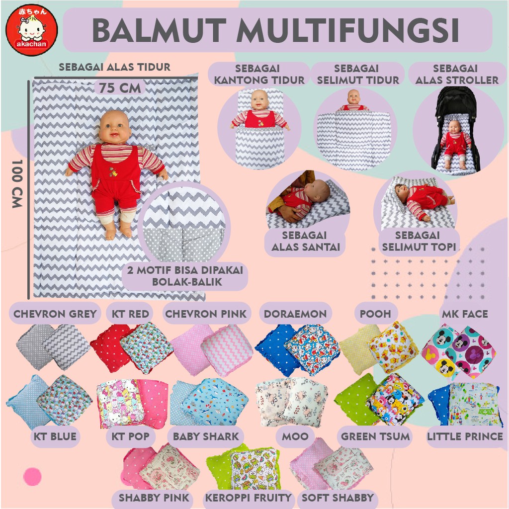 Selimut Bayi 7 FUNGSI - BALMUT Bedcover Bayi Multifungsi Bantal Selimut Alas Stroller Bermain Bed Cover balmut bc akachan