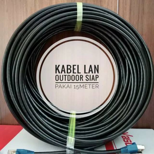 Kabel Lan Outdoor 15 Meter FTP CAT6 Siap Pakai sudah dicrimping rj45 besi dan plugbooth Vascolink Warna Hitam