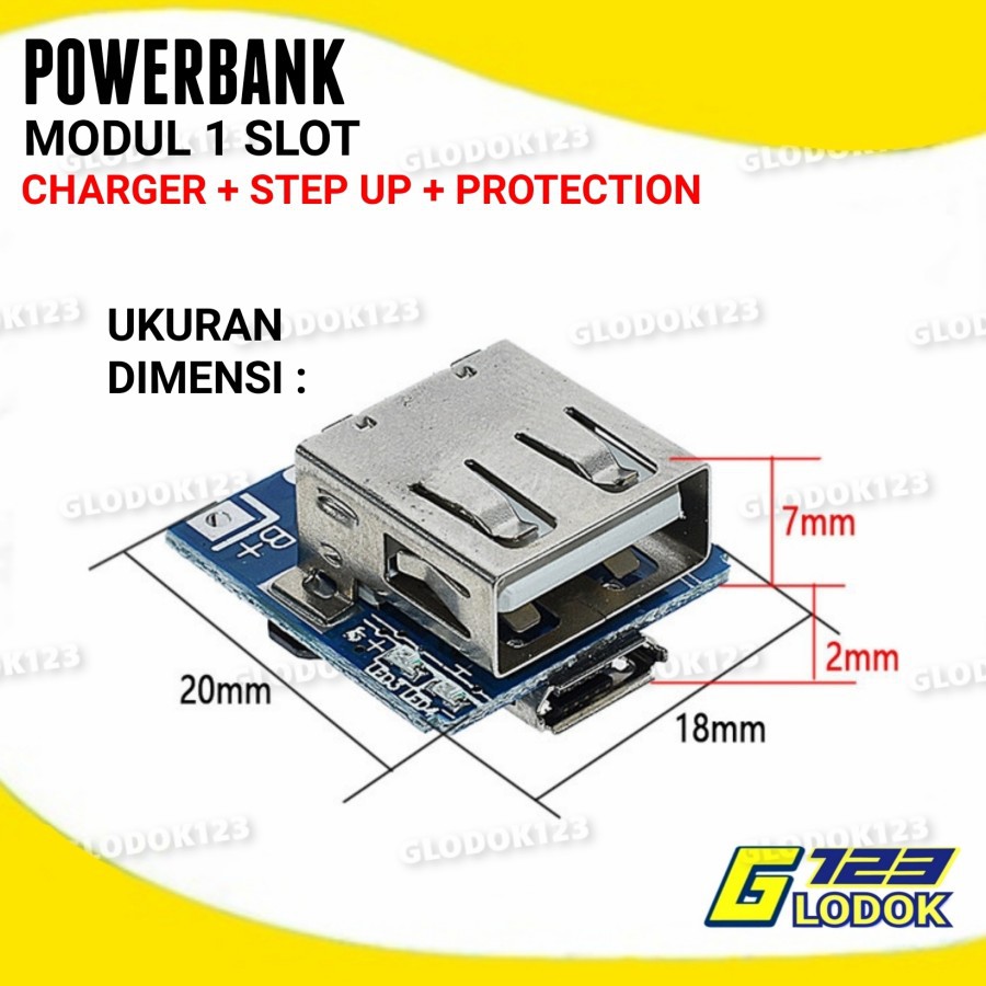 Modul Powerbank 1 Slot Multi Charger + Step Up + Protection 5V 1A Cas