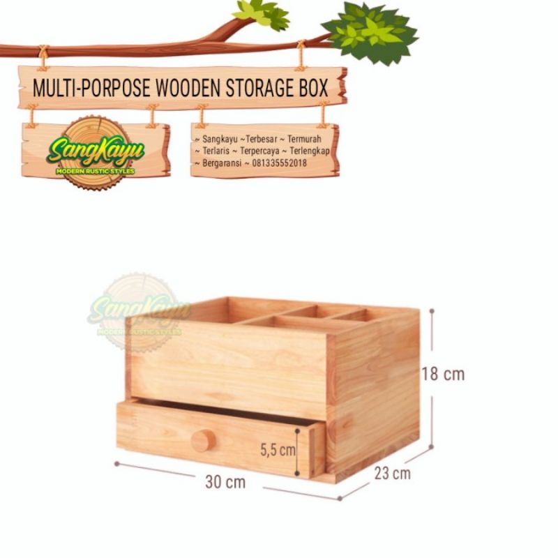 Kotak penyimpanan serbaguna storage box kayu kosmetik tempat pekakas