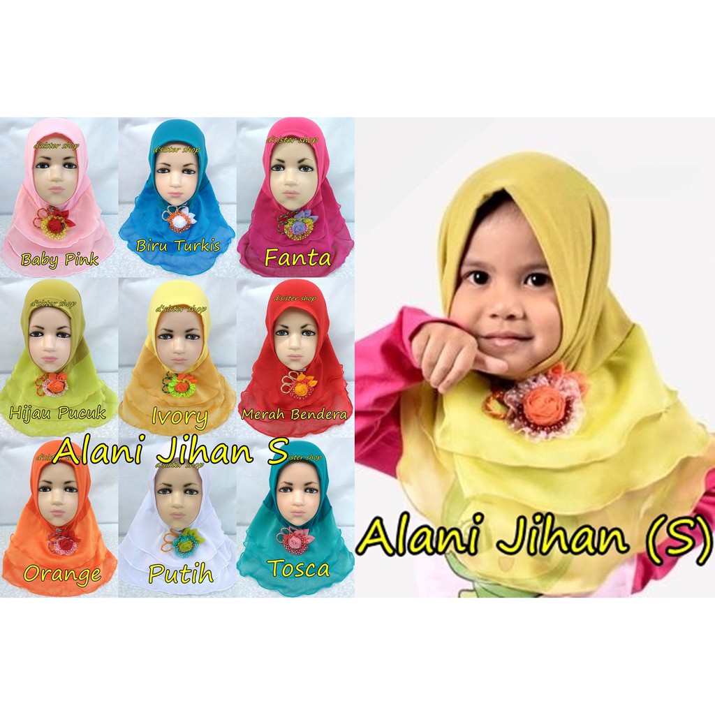 ALANI JIHAN S Jilbab Bergo Kerudung Hijab Pakaian Baju Anak Perempuan Instan langsung Pakai Size S F