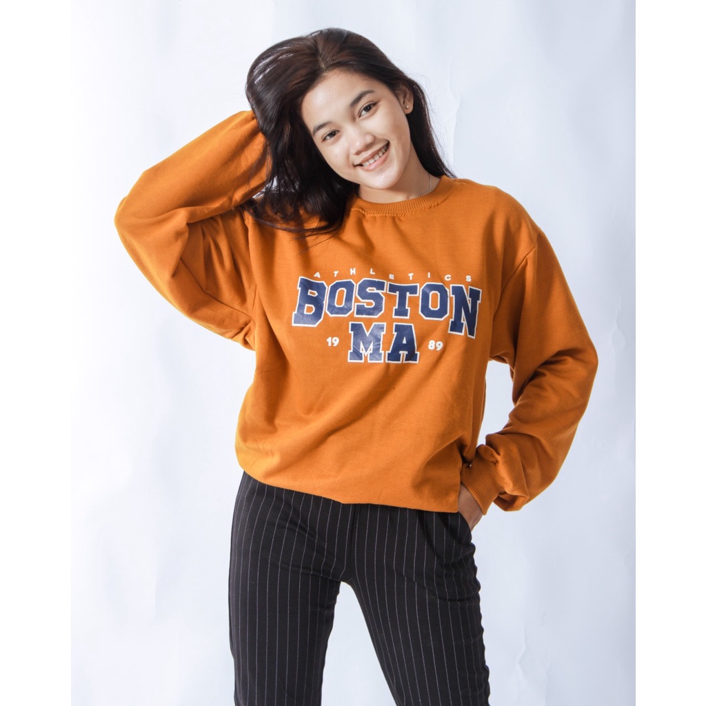 TokoMilkan - Sweater Crewneck Wanita &amp; Pria  BOSTON | Sweater CN CEWEK Sweatshirt OVERSIZE