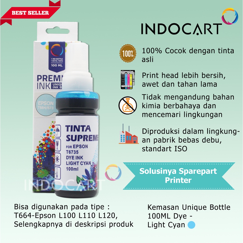 IndoCart Tinta Refill Epson T6731 T6732 T6733 T6734 T6735 T6736-100ml