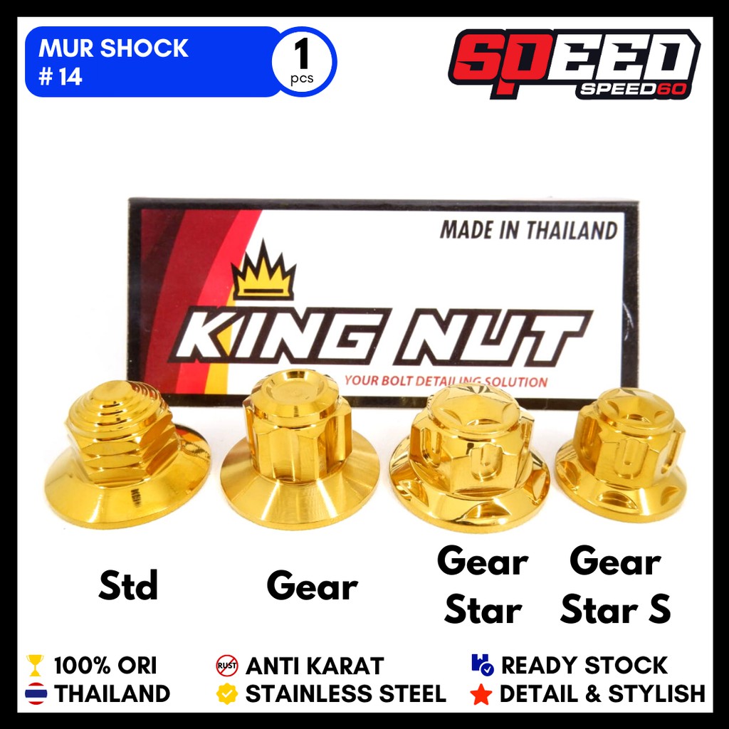 Mur 14 Topi Mur Shock Sok Gold Probolt Stainless Steel King Nut Thailand