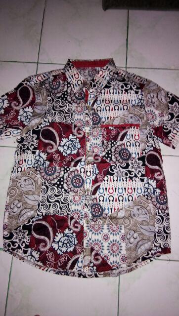 Kemeja Batik Pria Dewasa Lengan Pendek Slim Fit, 113ab#
